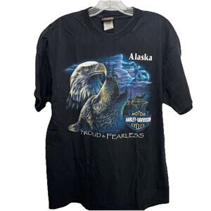 Vintage HARLEY DAVIDSON Adult L Black Alaska Eagle Wolf T Shirt 1997